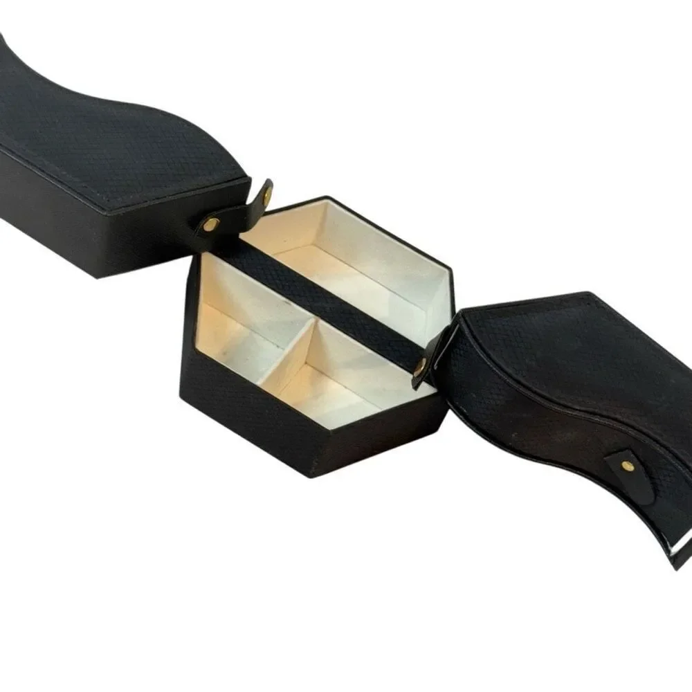 Hexagon Jewelry Box Swivel Compact Slide Outs Multi Compartment in Black